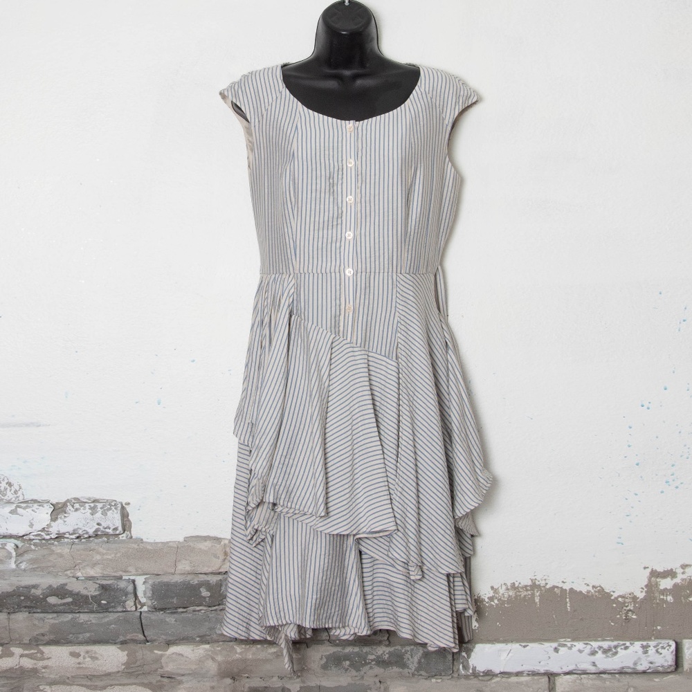 Blue Stripe Ruffled Calvin Klein Dress